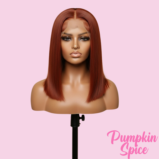 14" 5x5 Transparent Lace Bob Wig - Straight - Auburn (Pumpkin Spice Bob)